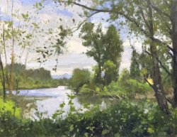 Snohomish River at Rotary Park, oil on canvas, 18.5 x 24 inches, copyright ©2018, $2,500