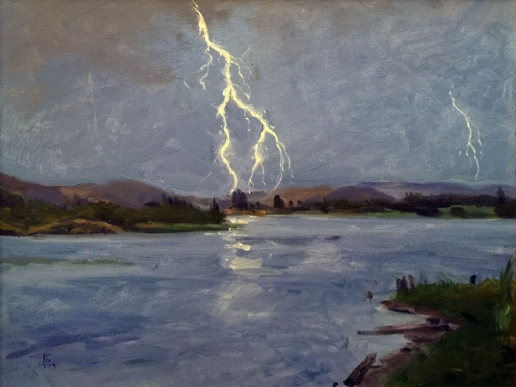Lightning Over Spirit Lake, oil on canvas, 18 x 24 inches, copyright ©1993
