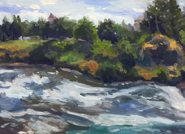 Painting: Riverfront Park Apunte, oil on panel, 9 x 12 inches, copyright ©2017