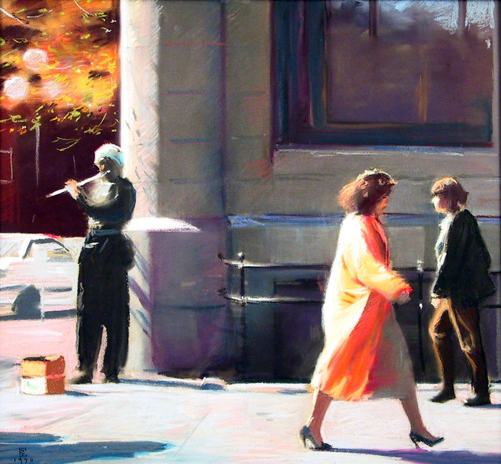 A City Street, pastel on paper, size unknown, copyright ©1990