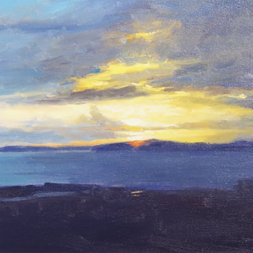 Sunset, Puget Sound, oil on canvas, 11.5 X 15.25 inches, copyright ©1990