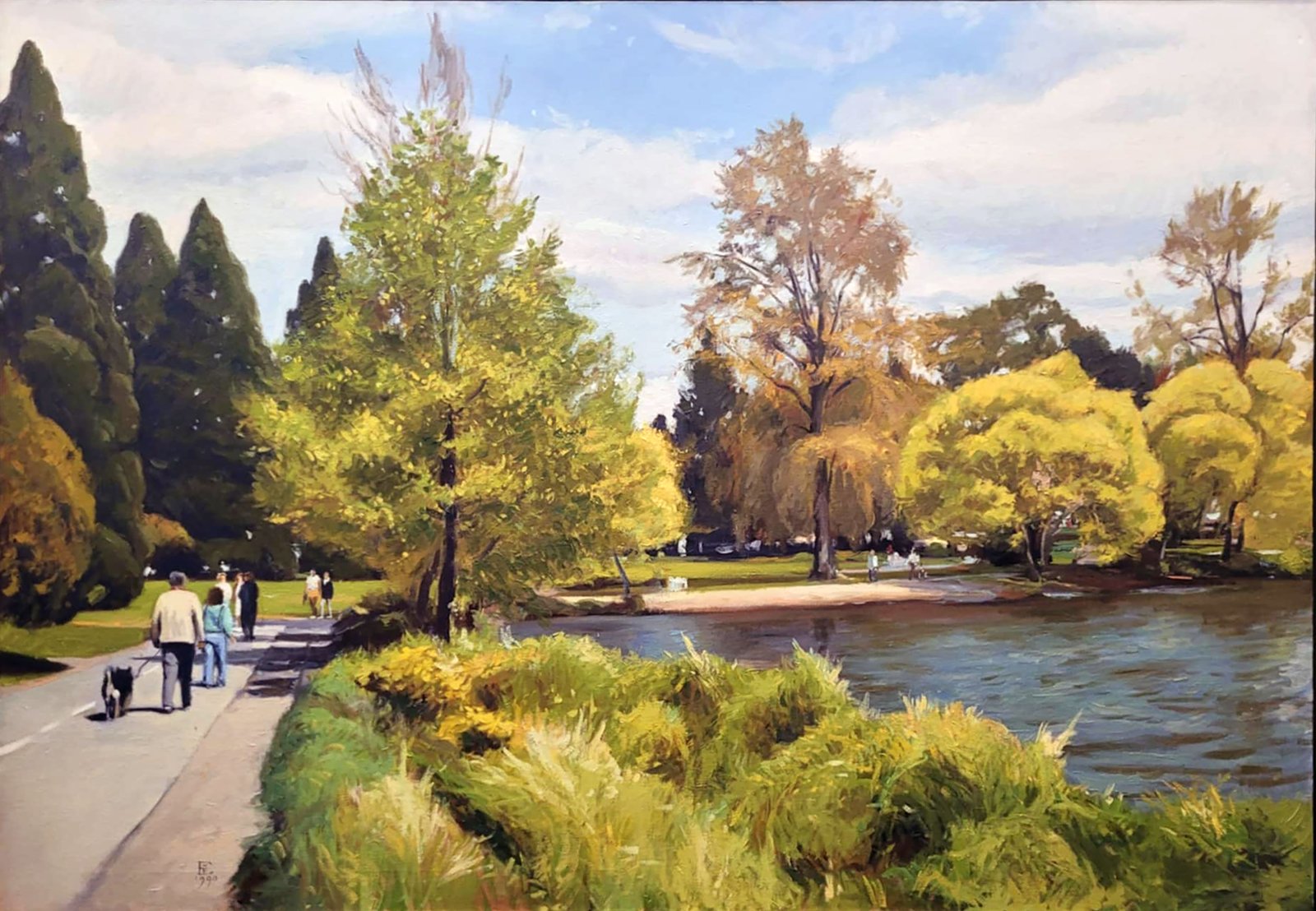 MAN WITH DOG, oil on canvas, 36 x 52 inches ?, copyright ©1990