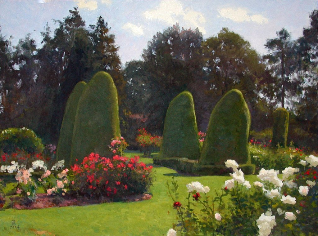 Rose Garden, Woodland Park, oil on canvas, 36 x 48 inches, copyright ©2004