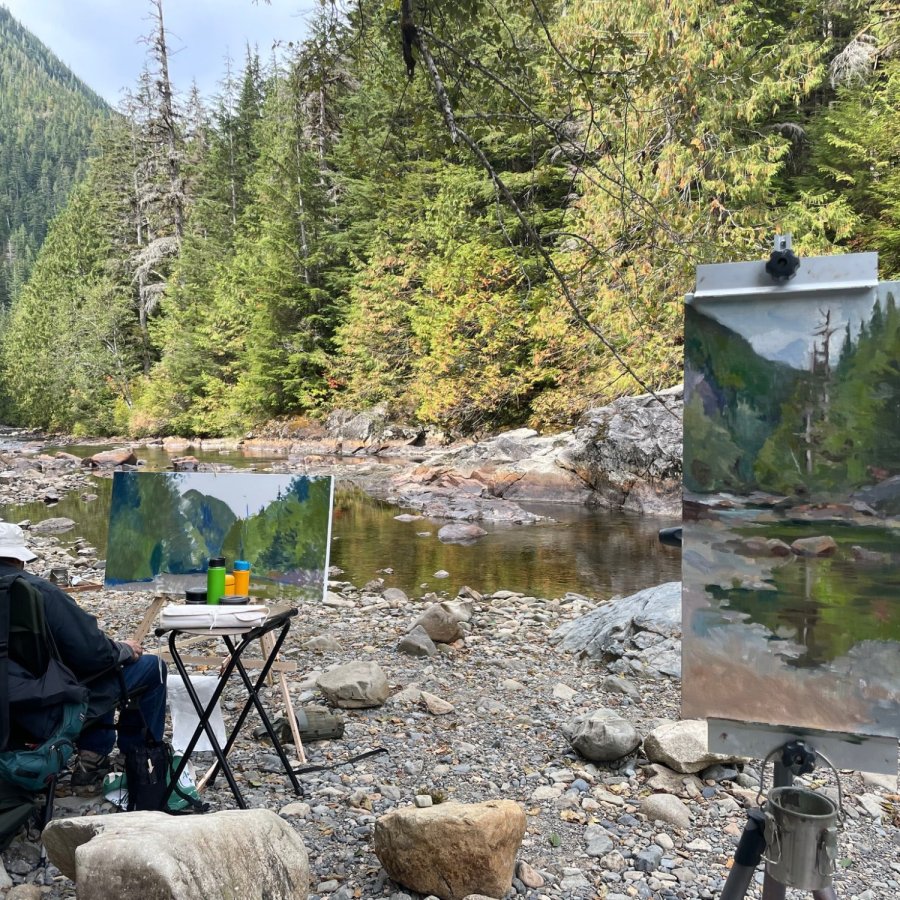 Olallie setup, w/ Julie Stonebraker's painting in the foreground.