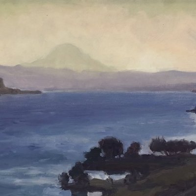Faded Mountain, oil on panel, 12 x 24 inches, copyright ©2018