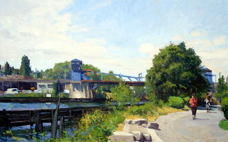 Fremont Bridge II, oil on canvas, 30X48 in, copyright ©2002