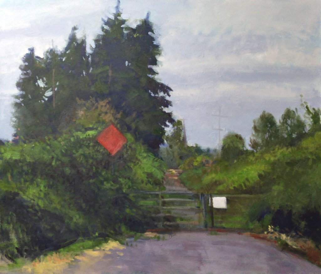 No Trespassing, oil on canvas, 33.5 x 39.25 inches, work in progress copyright ©2016