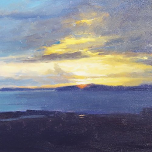 Sunset, Puget Sound, oil on canvas, 11.5 X 15.25 inches, copyright ©1990