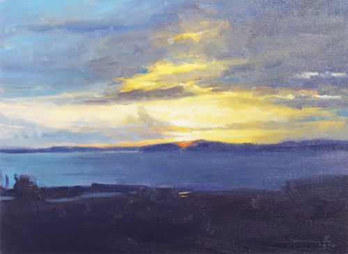 Sunset, Puget Sound, oil on canvas, 11.5 X 15.25 inches, copyright ©1990