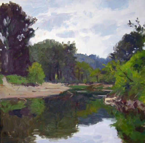 Small Bend In The River, oil on panel, 12 X 12 inches, copyright ©2000
