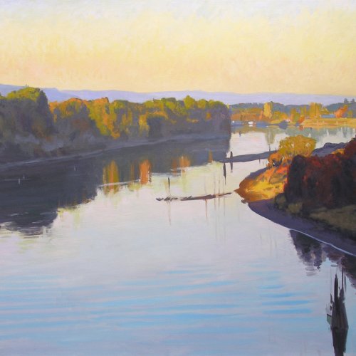 View From Sauvie Island Bridge II, oil on canvas, 48 X 72 inches, copyright ©2006