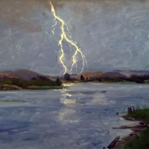 Lightning Over Spirit Lake, oil on canvas, 18 x 24 inches, copyright ©1993