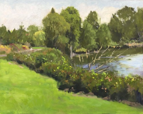 Lowell Riverfront Trail (Rotary Park), oil on panel, 16 x 20 inches, copyright ©2019