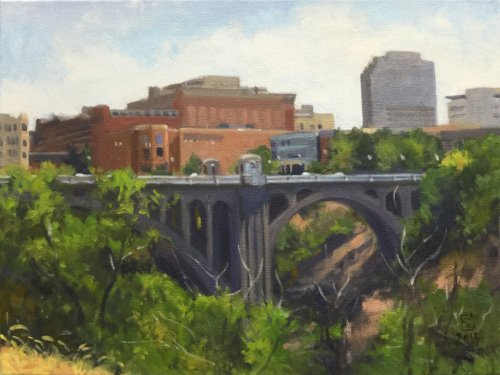 Monroe Street Bridge, oil on canvas, 18 x 24 inches, copyright ©2015