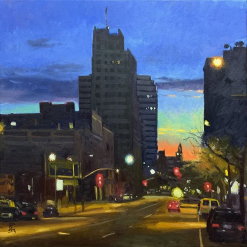 Night And The City, oil on canvas, 36 x 36 inches, copyright ©2015