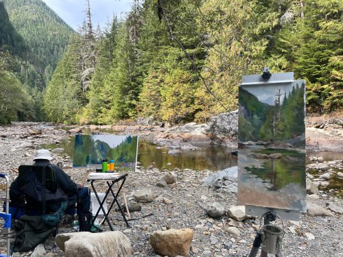 Olallie setup, w/ Julie Stonebraker's painting in the foreground.