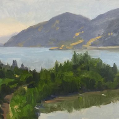 View From Claire's (Griffin House) 2, oil on panel, 12 x 24 inches, copyright ©2017