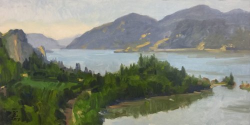 View From Claire's (Griffin House) 2, oil on panel, 12 x 24 inches, copyright ©2017