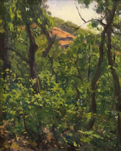 Trees Near The Klickitat River, oil on panel, 20 x 16 inches, copyright ©2018