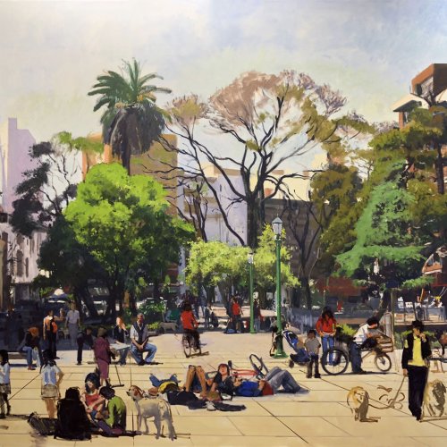 Plaza Güemes: Work-in-progress, oil on canvas, 76 x 96 inches, copyright ©2002