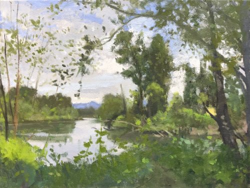 Rotary Park, oil on canvas, 18 x 24 inches, work in progress ©2018
