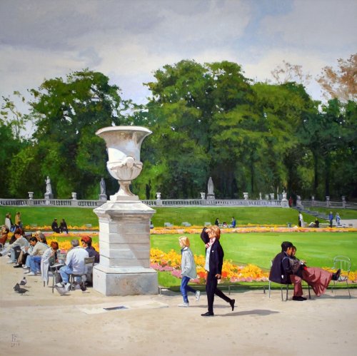 Luxembourg Gardens, (Love in Paris), oil on canvas, 72X72 in, copyright ©2010