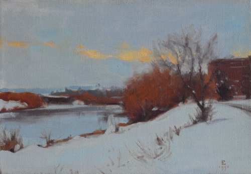 Snow Scene, oil on canvas, 11 x 16 inches, copyright ©1990