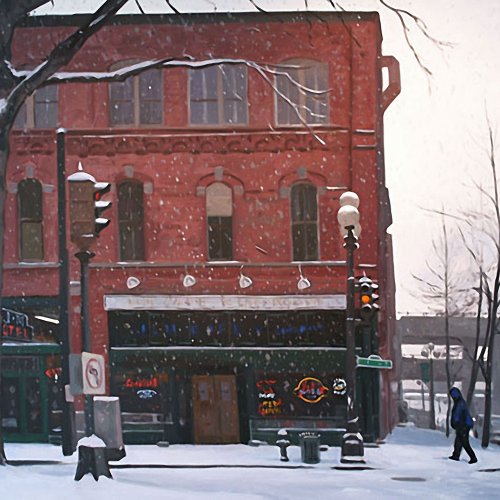 J & M Cafe In The Snow, oil on canvas, size unknown, copyright ©2008