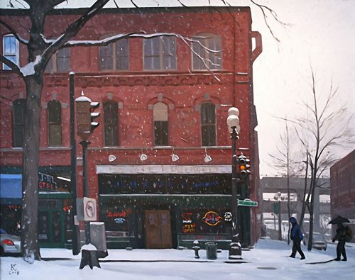 J & M Cafe In The Snow, oil on canvas, size unknown, copyright ©2008