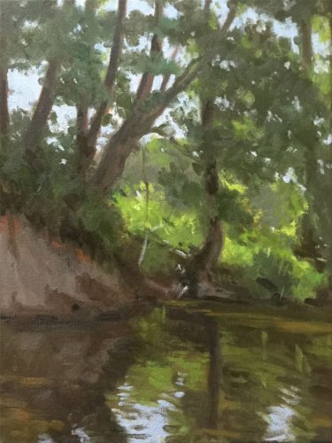 Pilchuck Riverbank, oil on canvas, 16 x 11 inches, copyright ©2015