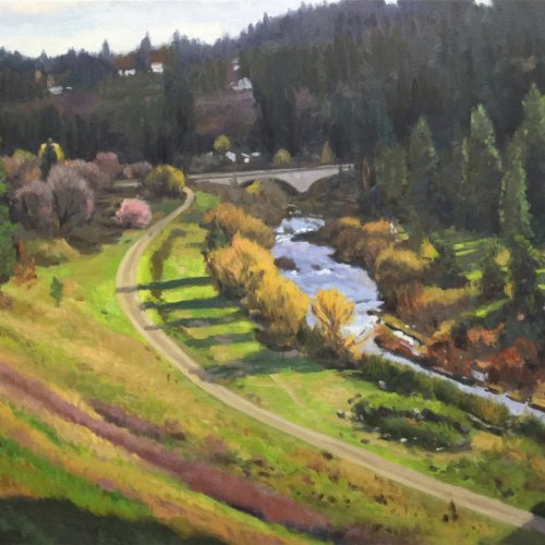 Latah Creek Spring, oil on canvas, 30 x 40 inches, work in progress copyright ©2015