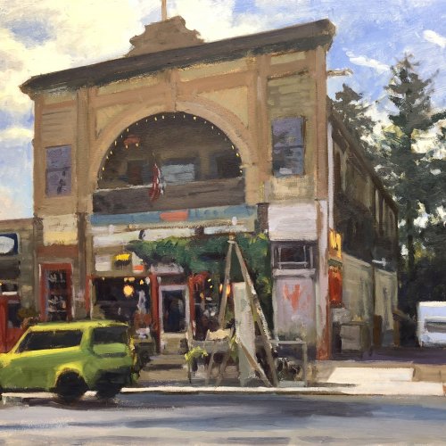 The Old Junk Store, oil on panel, 24 x 30 inches, work in progress copyright ©2018