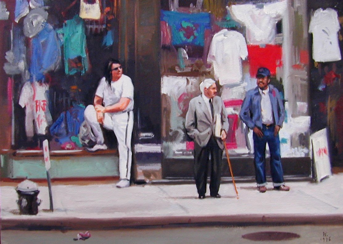 THREE MEN, oil on canvas, size unknown, copyright ©1996, $3,800