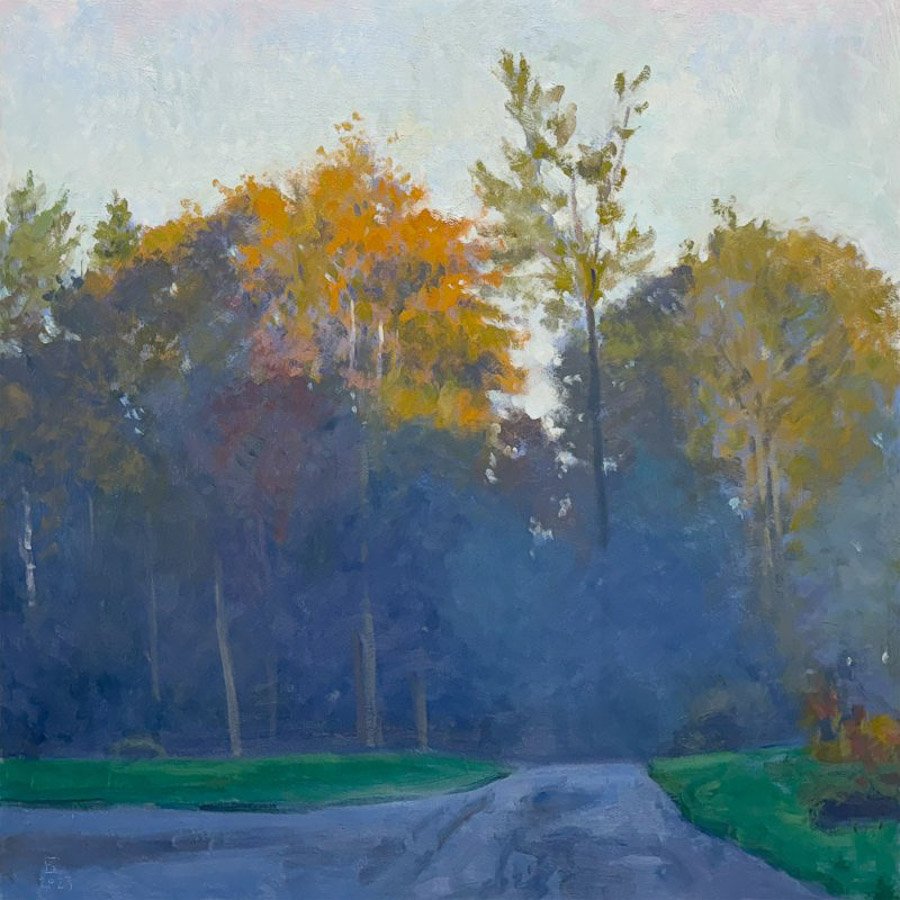 LIFTING MIST (PANTHER LAKE GARDEN SERIES), oil on MDH panel, 30 x 30 inches, copyright ©2023, $3,800.00