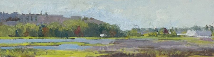 EDMONDS MARSH PANO, oil on ACM panel, 8 x 30 inches, copyright ©2023, $1,500.00