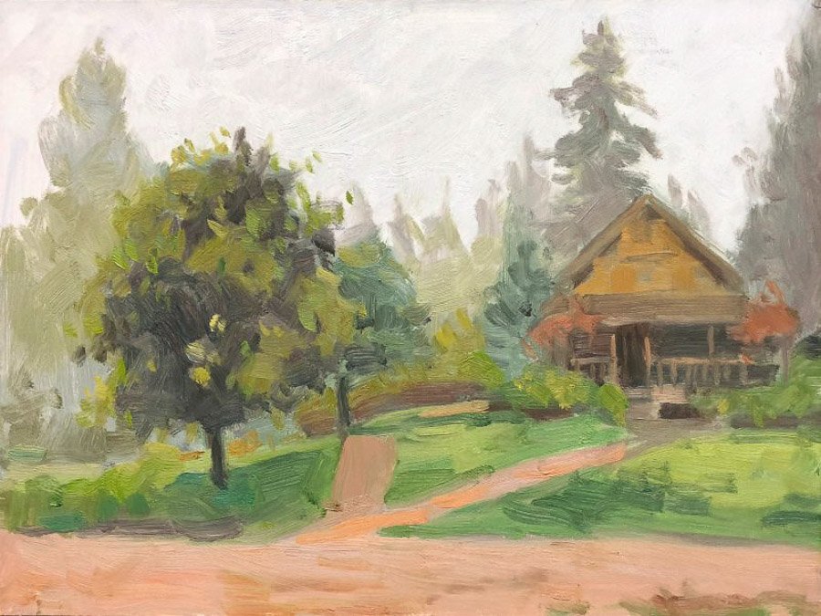 MORNING FOG, LARSEN LAKE, oil on MDH panel, 8 x 10 inches, copyright ©2018, $900.00