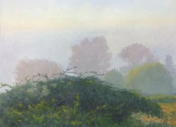 Morning Fog 2: Snohomish Valley, oil on prepared paper, 22 X 30 inches, copyright ©2014