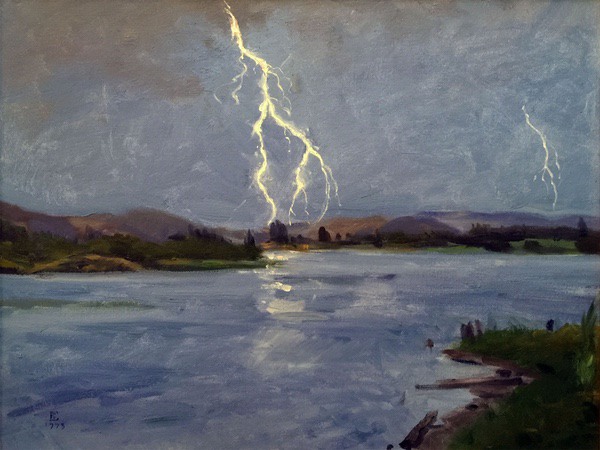 Painting: Fireworks Over Lake Union, oil on canvas, 18 x 24 inches, copyright ©2004