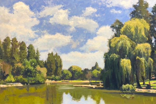 William E. Elston painting in Vinegar Flats Spokane c. 1984. Photograph copyright ©1984 by Rick Graff.
